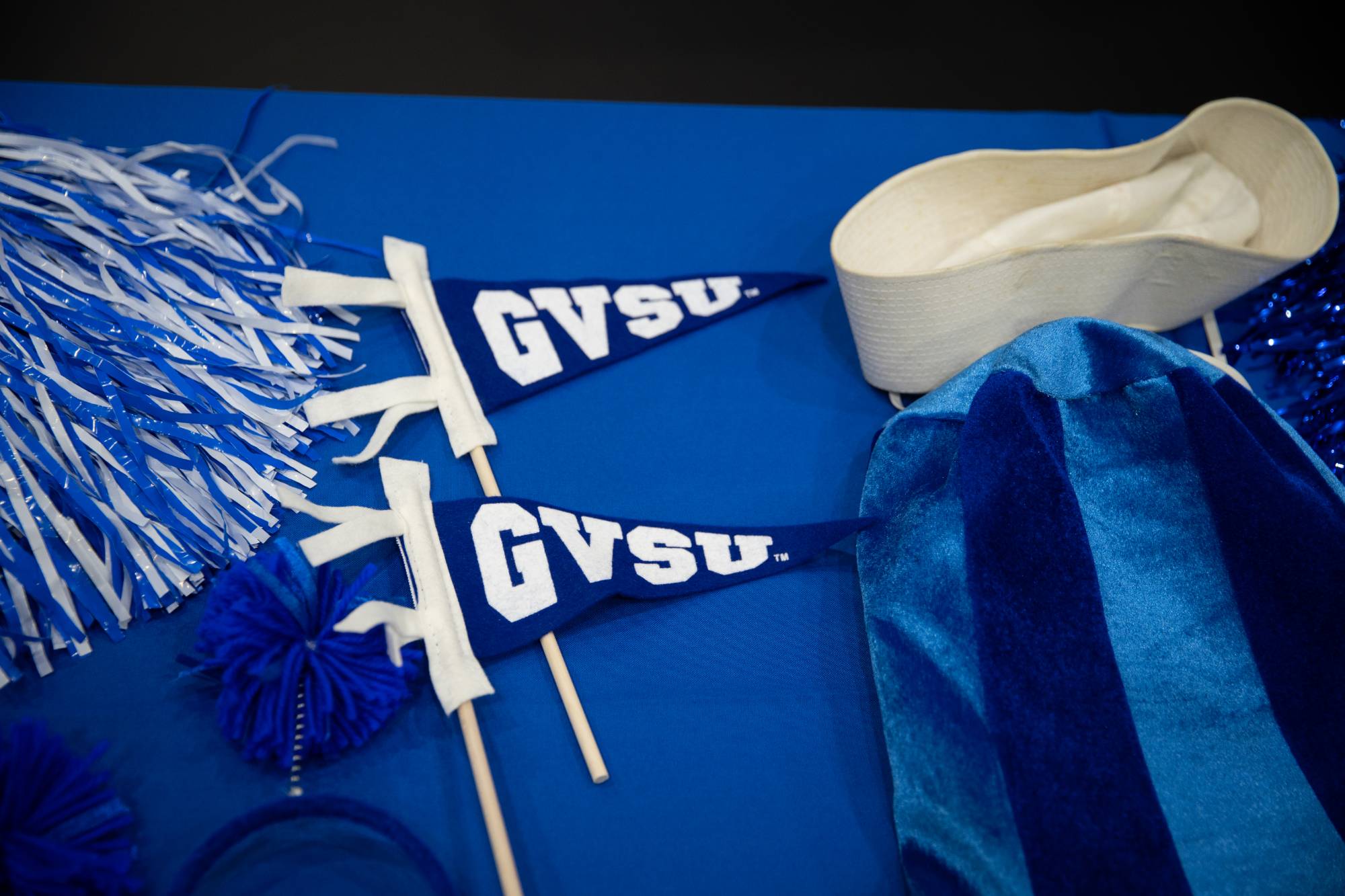 GVSU Family Weekend "swag" including pennant flags.